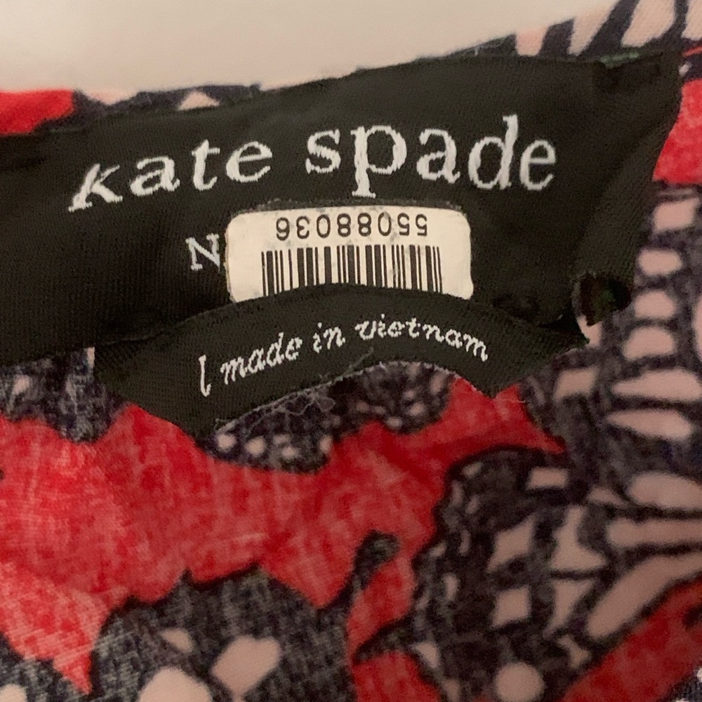 Kate Spade Butterfly Print Red Smocked Dress with Side Pockets - Picture 2 of 10